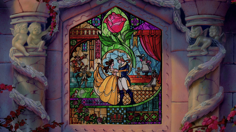 Beauty and the Beast stained glass window