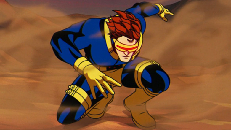 Cyclops sticking a superhero landing