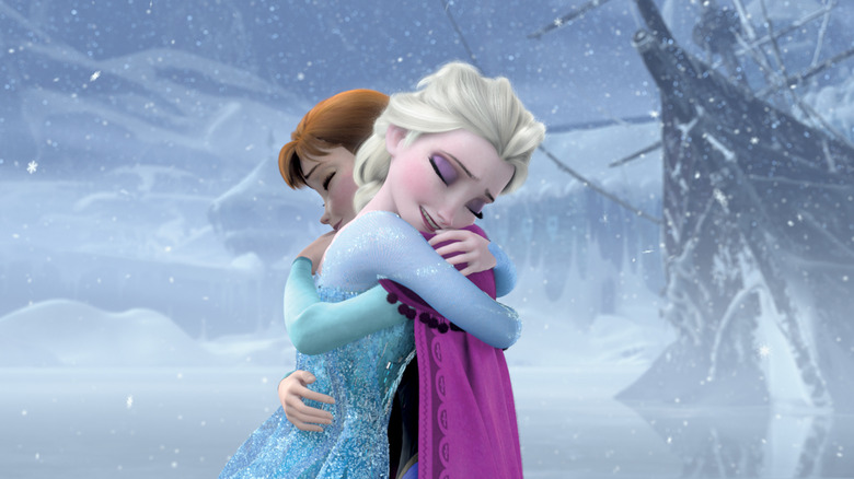 Anna and Elsa hugging