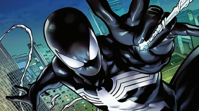 Symbiote Spider-Man swinging around