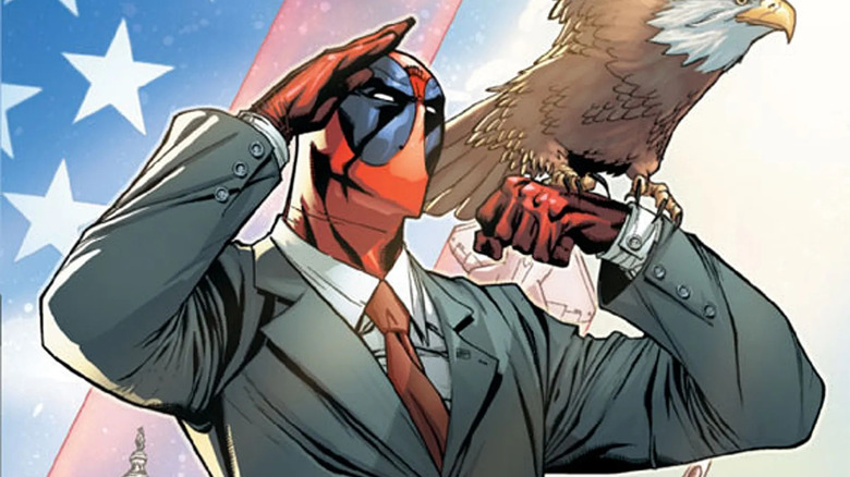 Deadpool in suit with eagle