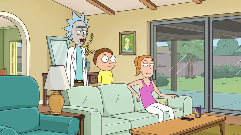 Rick, Morty, and Summer watch TV